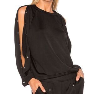 T By Alexander Wang Snap‎ Sleeve French Terry Sweatshirt Black Size XS